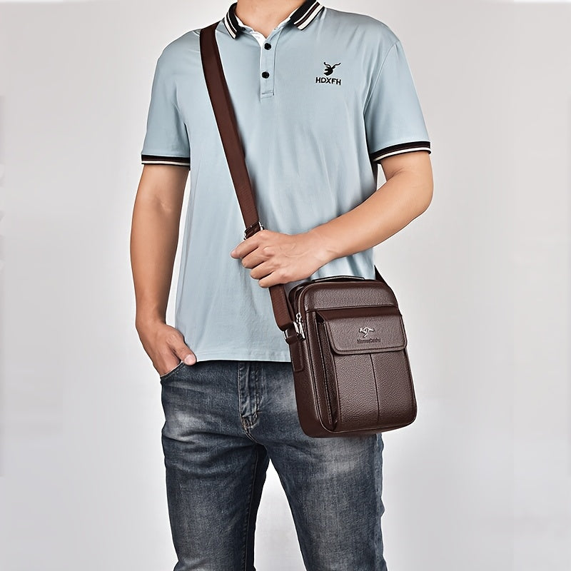 Men's Synthetic Leather Crossbody Bag Brown Adjustable Multiple Compartments Vertical Design for Daily Commute or Gift
