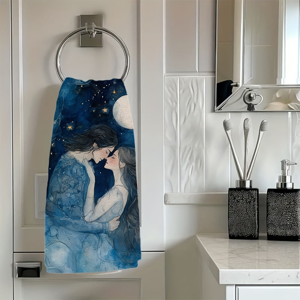 2 ta Ultra Plush Oshxona Sochiq to'plami - "Yulduzli Tungi Sevgi Hikoyasi" Akvarel Bosma, Juda Qabul Qiluvchi va Oson Tozalanuvchi Idish Qo'l Sochiqlari, 40.64x60.96 sm, Bayram Dekoratsiyasi Uchun Mukammal, Idish Sochiqlari