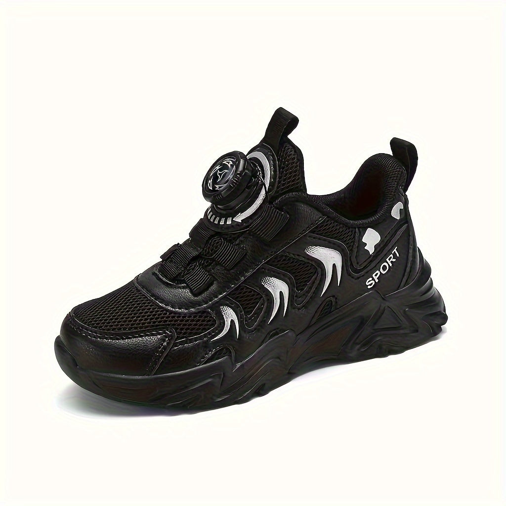 Girls Low Top Sneakers with Rotating Button Solid Color Casual Sports Shoes