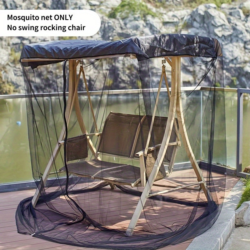Black Patio Swing Chair Cover with Mosquito Net Waterproof Adjustable 124-203cm