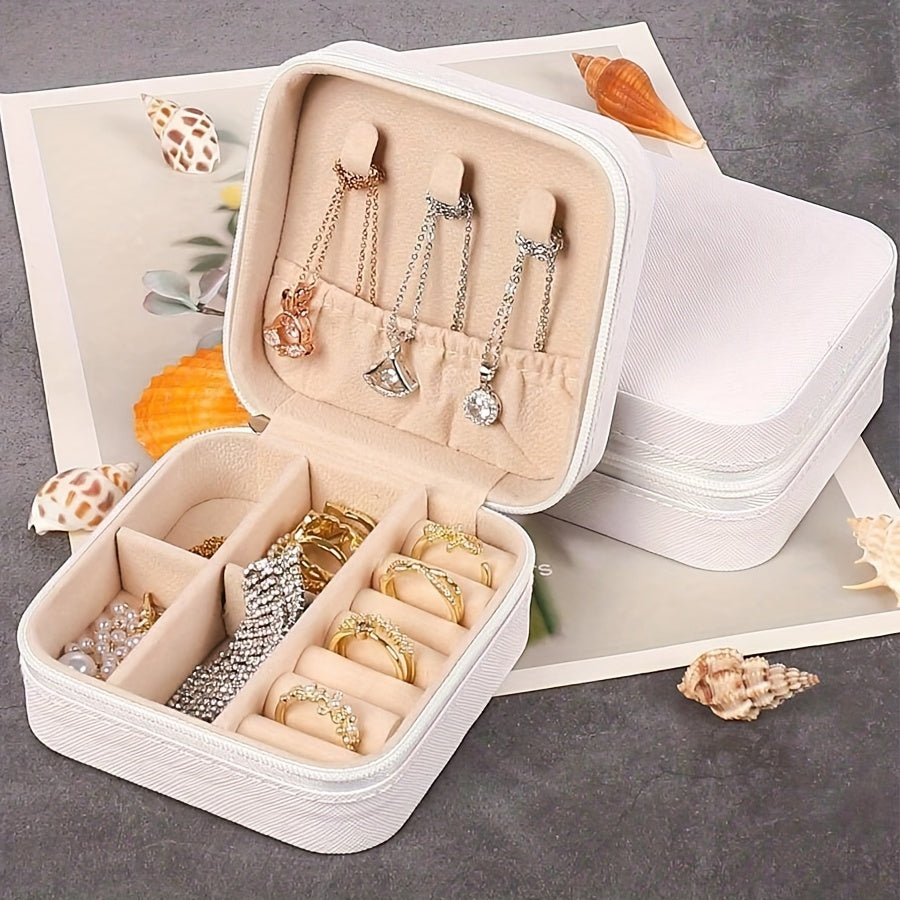 Органайзер для ювелирных украшений с застежкой-молнией, искусственная кожа, компактное хранение для колец, серег, ожерелий
