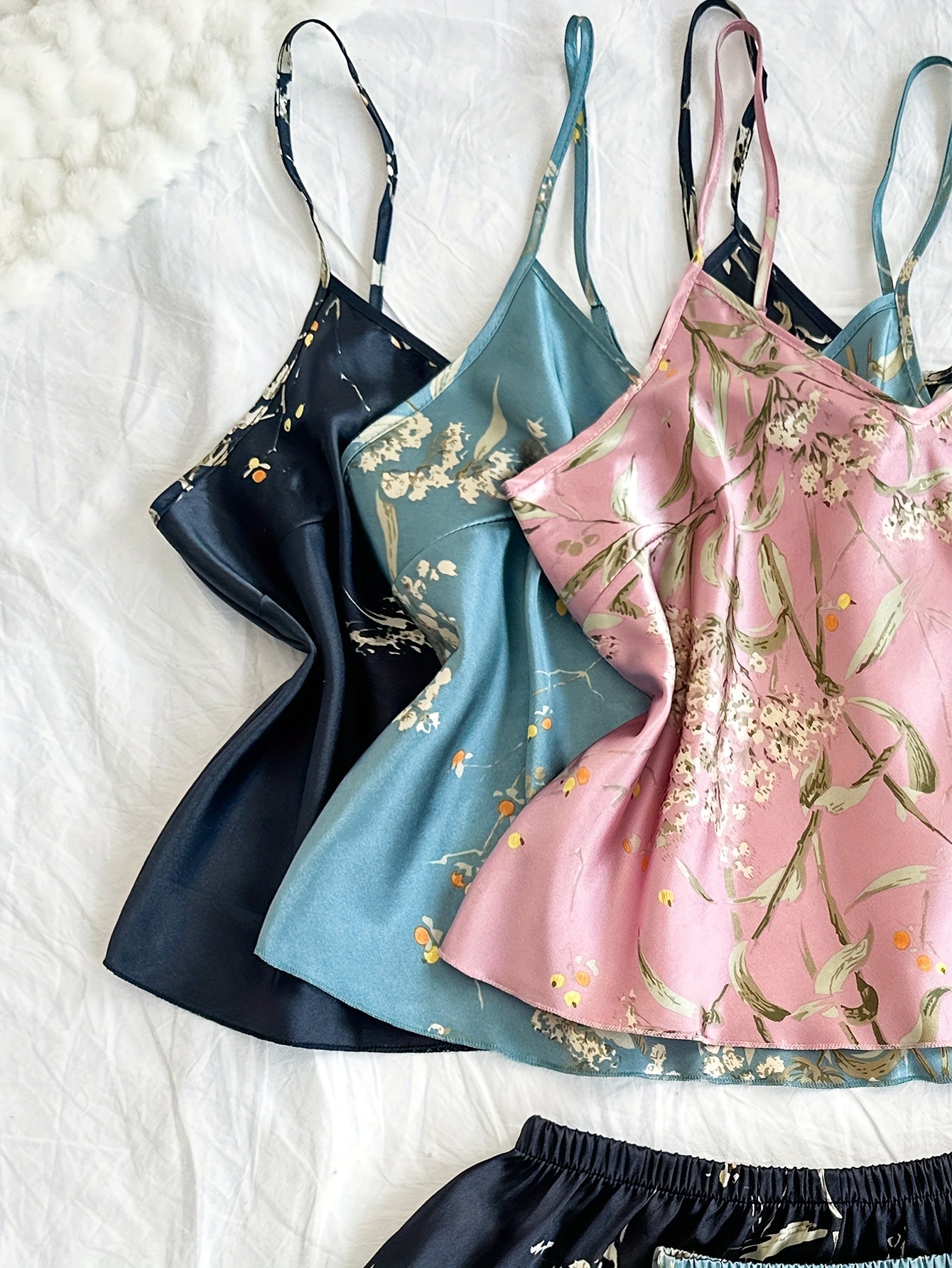 Women's Plus Size Pajama Set Polyester Blend Cami Tops Ruffle Shorts All-Season