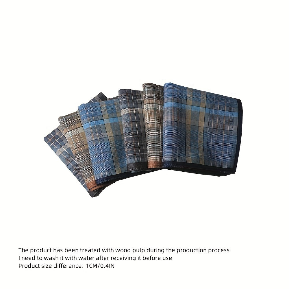 Set of 6 Men's Cotton Plaid Handkerchiefs 39.88cm for Sweating and Gift Giving