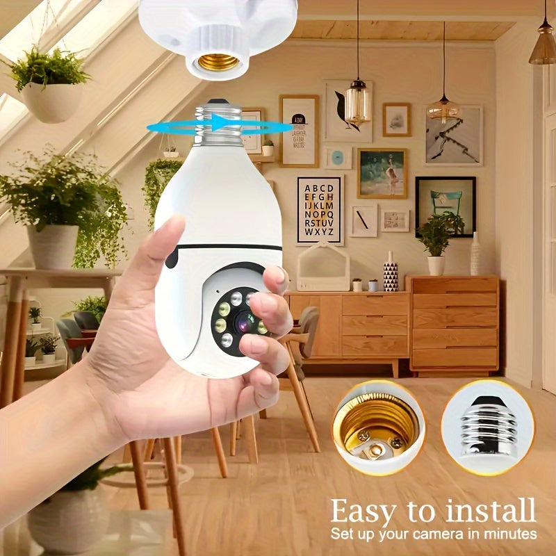 Wireless Smart Home Security Camera with E27 Bulb Holder Night Vision Audio LED Lights