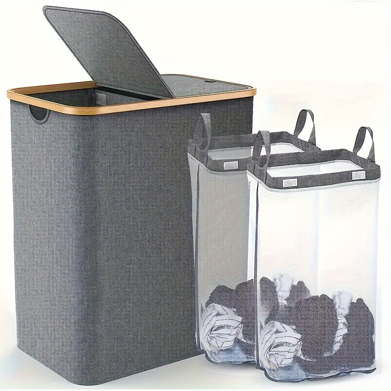 Large Laundry Hamper with Lid and Detachable Bags for Clothes Storage in Laundry Rooms and Dorms