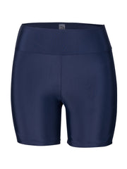 Qora rangdagi ayollar uchun yuqori belli suzish shortiklari, cho'ziluvchan polyester va elastan aralashmasidan tayyorlangan, ko'rinmaydigan ribbed tuzilishga ega. Suzish va suv sportlari uchun ideal, mashinada yuvish mumkin.