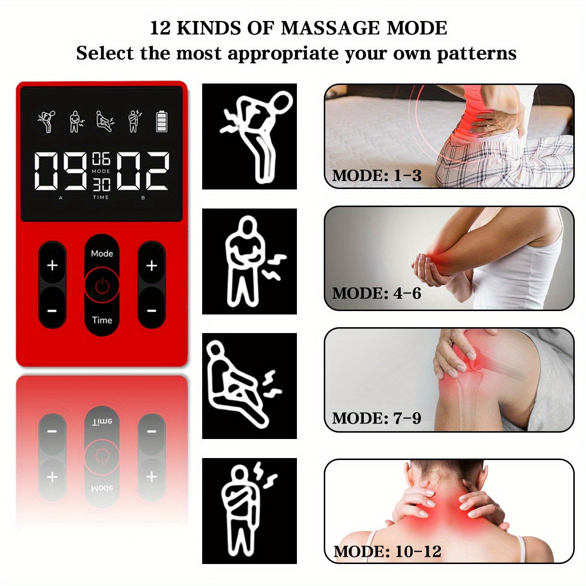 Portativ 4-in-1 massajchi, 36 kuch darajasi, 12 rejim va 6 vaqt sozlamasi bilan. Qayta zaryadlanadigan litiy batareyasi, USB zaryadlash, butun tana va teri massaji uchun ideal. Zamonaviy dizayn bilan