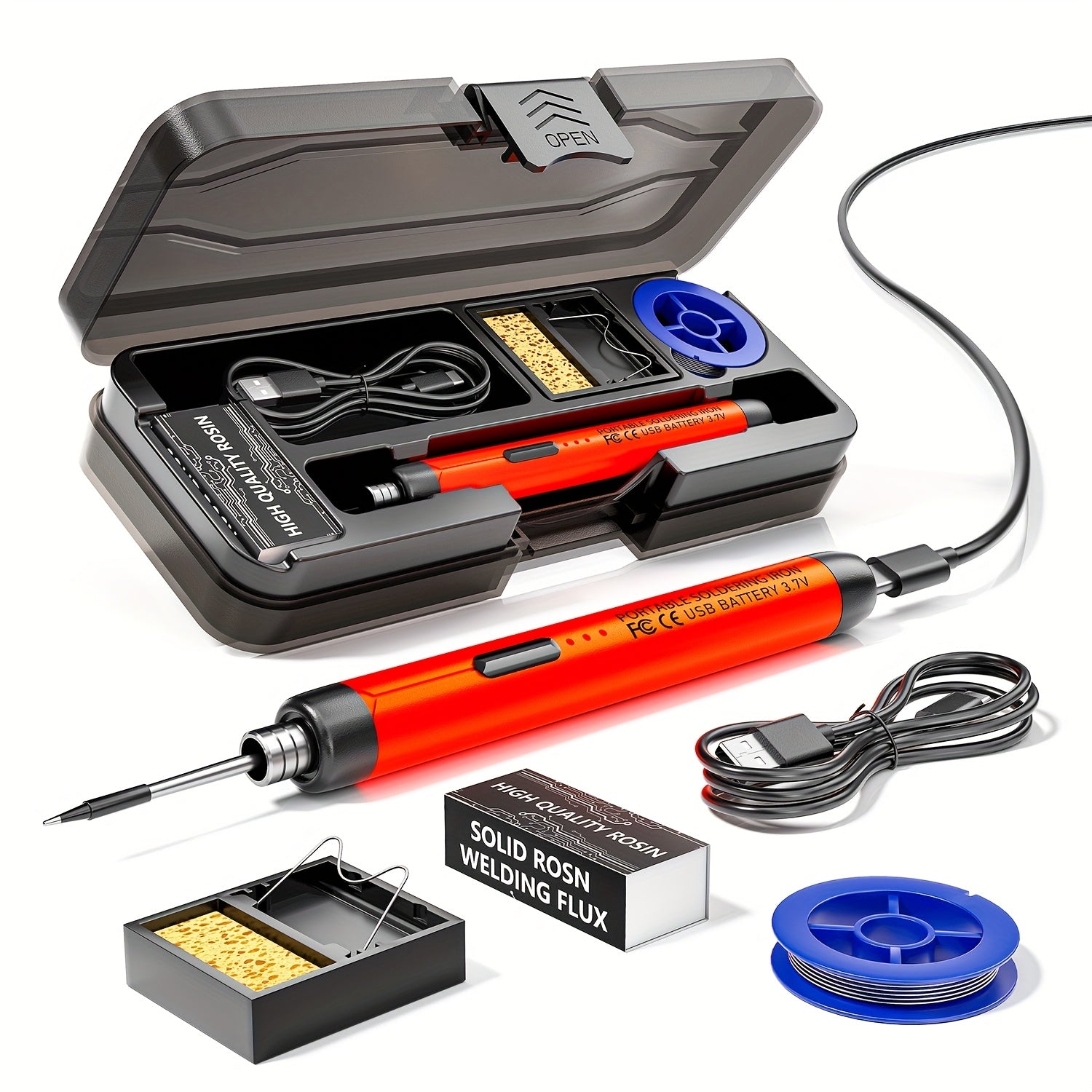 Cordless USB Soldering Iron with 3 Heat Settings Flux Stand and Case