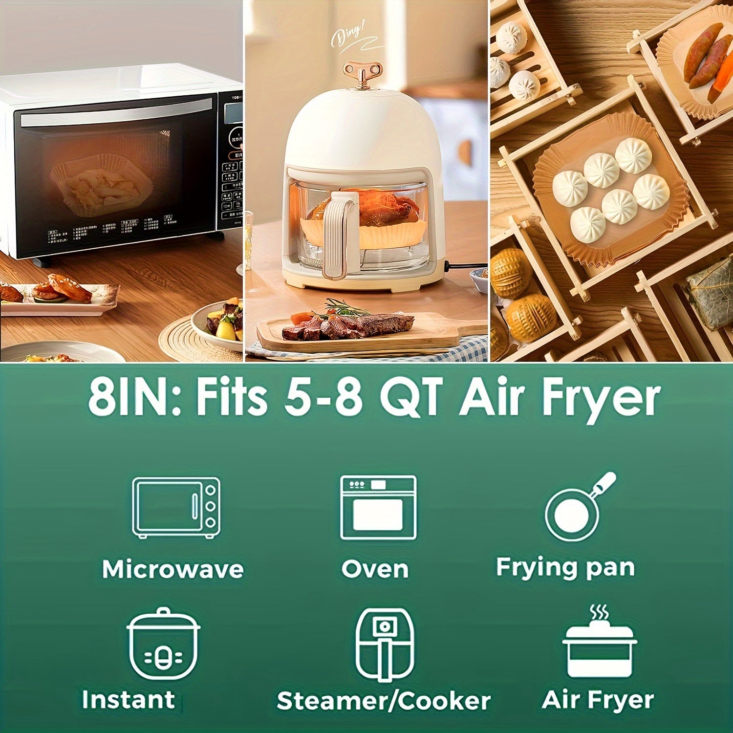 Disposable 8-Inch Square Parchment Paper Liners for Air Fryers and Microwave Ovens