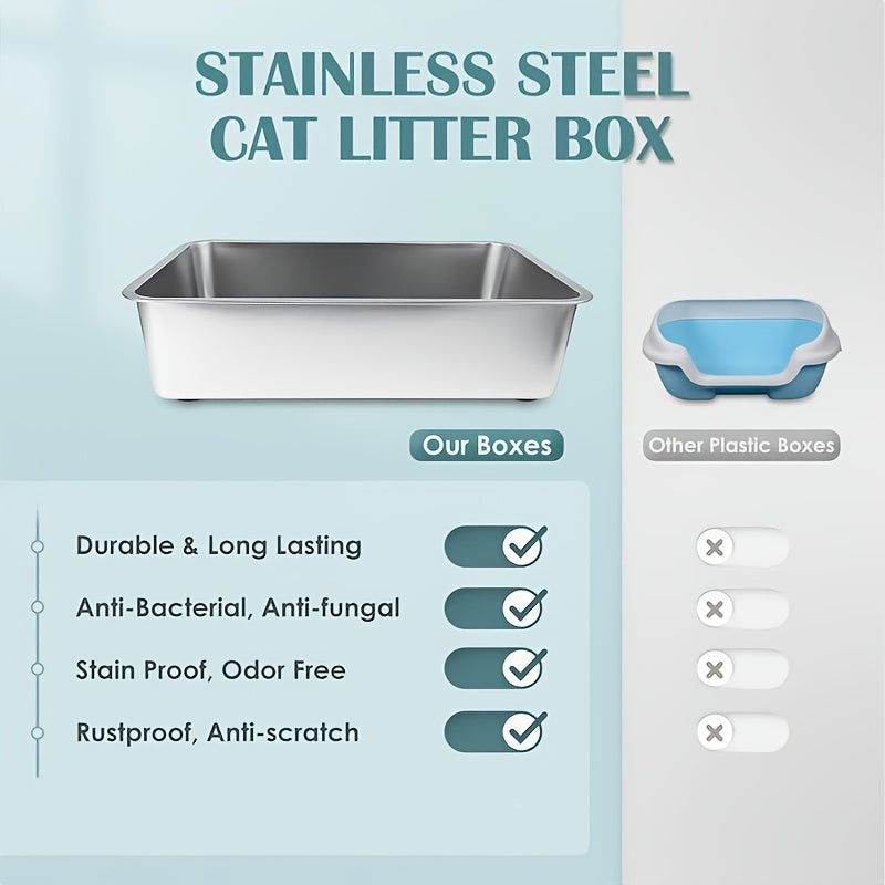 Stainless Steel Cat and Rabbit Litter Box with Low Side Entry Odor-Resistant Easy to Clean