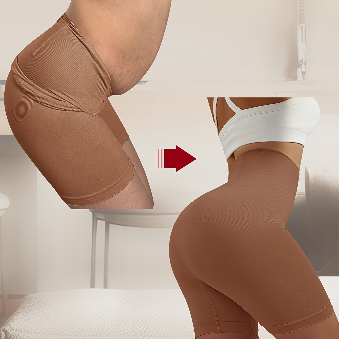 High-Waist Tummy Control Yoga Shorts for Pregnant Women in Beige Seamless Butt Lifting Support Panels