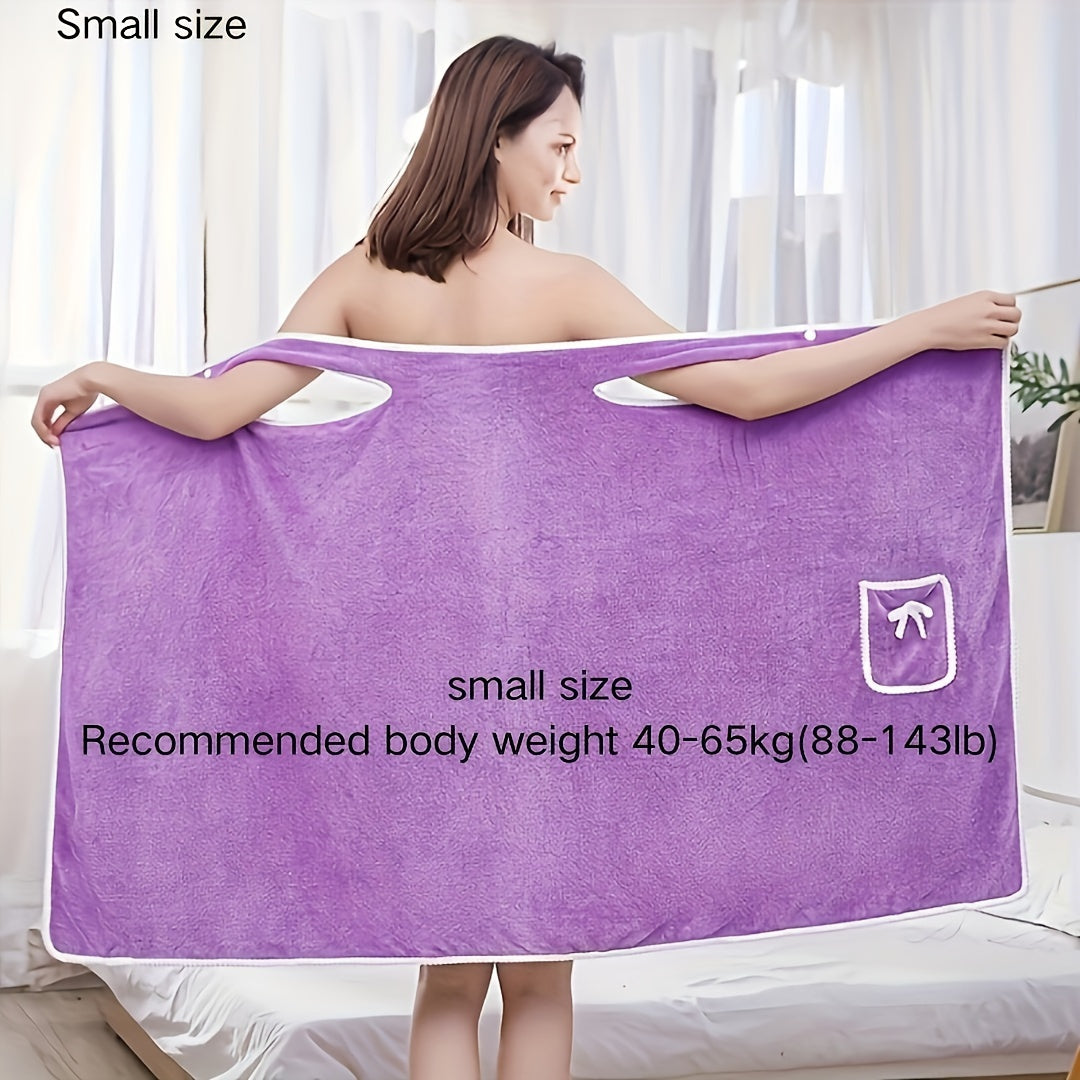 Soft Coral Fleece Bath Towel with Pockets Quick-Dry Absorbent Sauna Shower 80x130cm