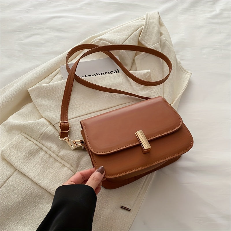 Women's PU Crossbody Bag with Adjustable Strap and Turn-Lock Closure in Black or White