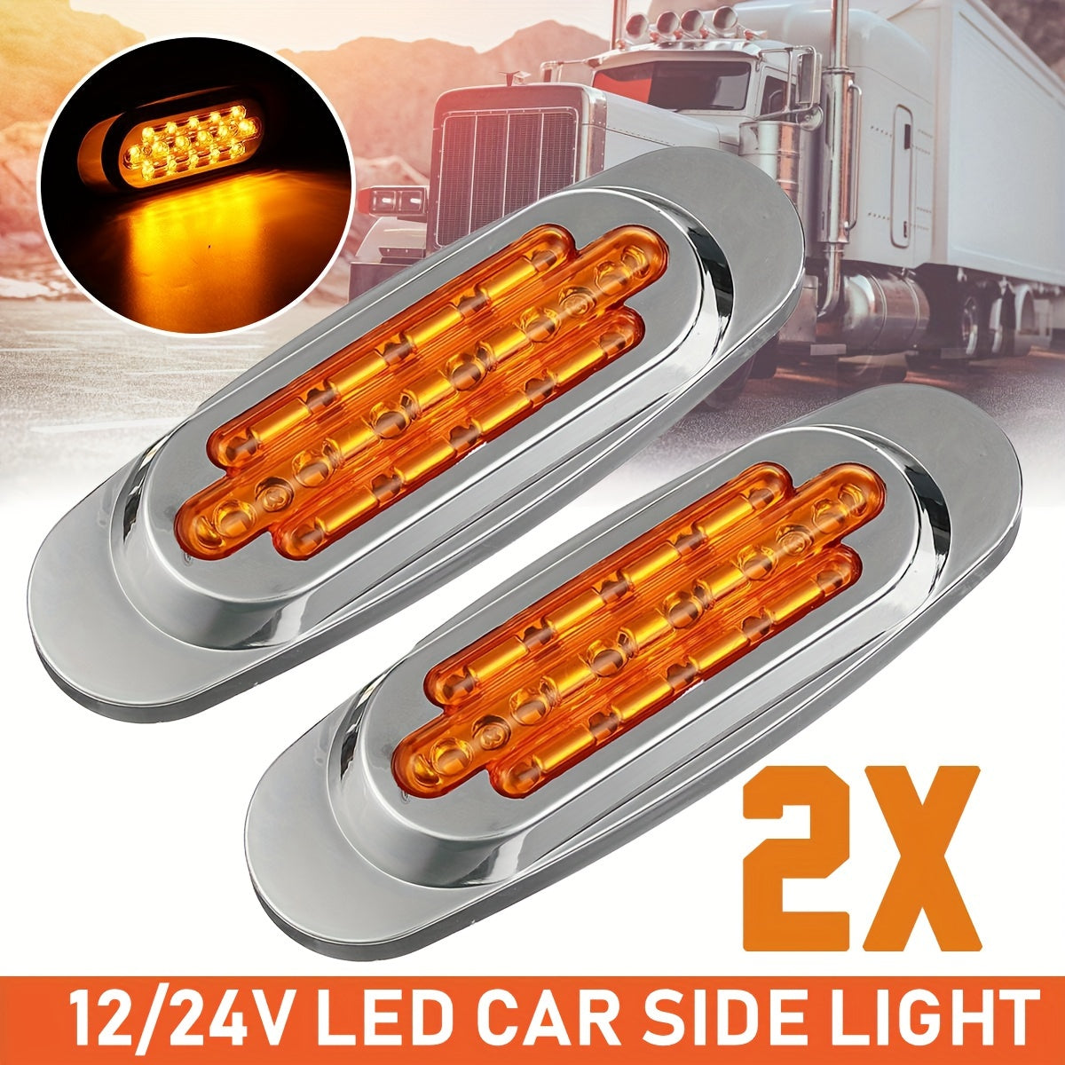 2-Pack Led Car Side Marker Lights 16LED 12-24V Universal Truck Trailer Rear