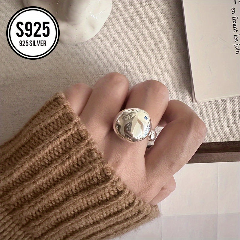 Anillo de plata de ley con diseño geométrico y cúpula ajustable, hipoalergénico, para uso diario