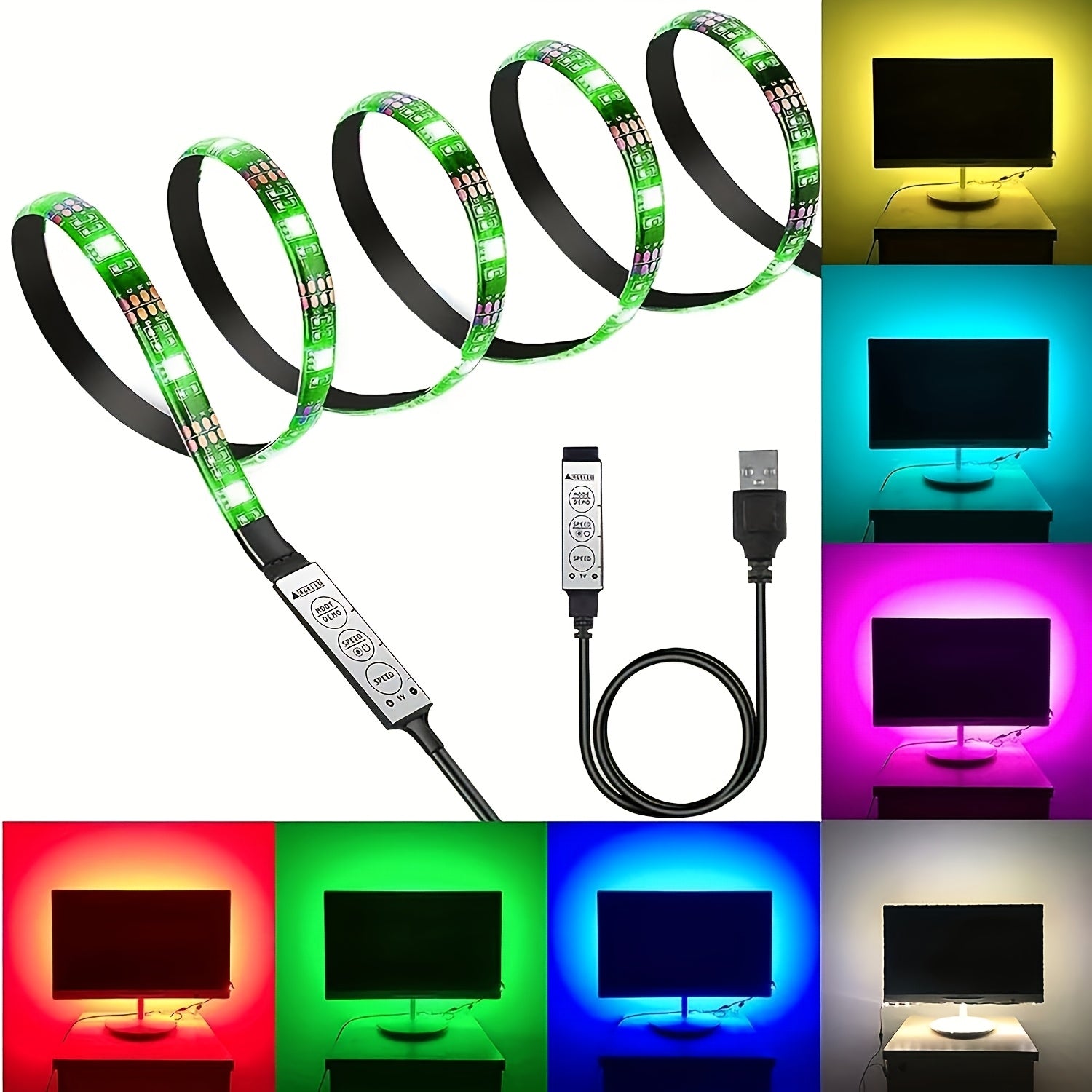 97.54cm USB RGB LED Strip Light Dimmable Color Changing for Bedroom Party Home Decoration