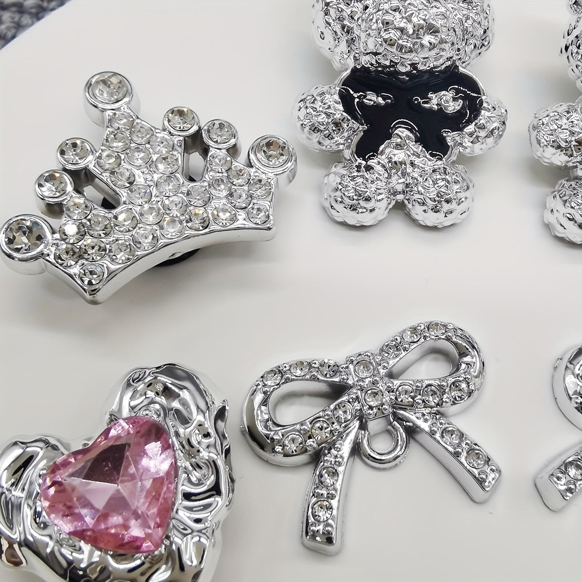 Women's Silver Water Droplet Shoe Charms with Rhinestones and Bow-Knot Decor