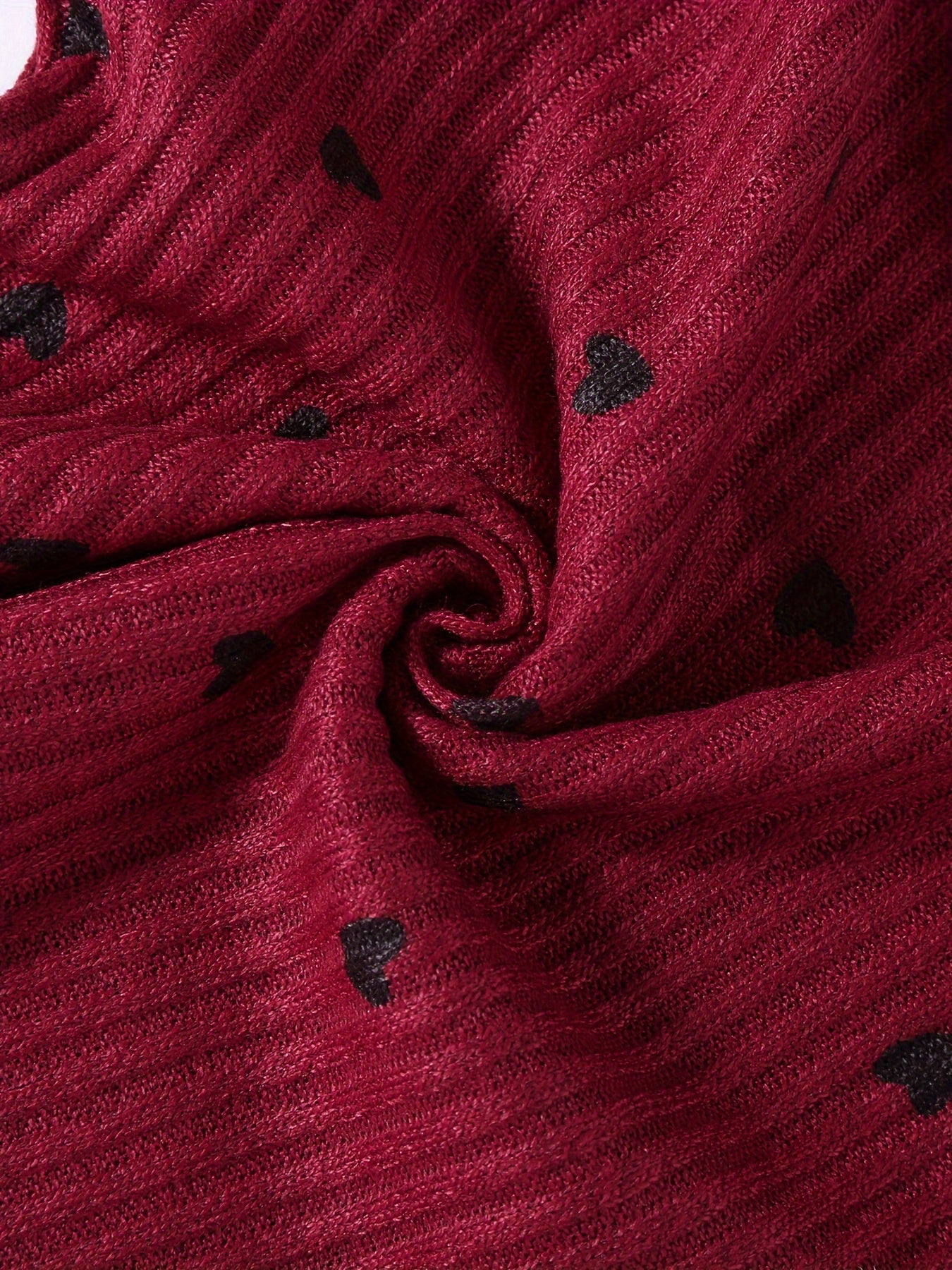 Conjunto de ropa de punto para niñas con bordes con volantes en poliéster negro y rojo para primavera y otoño