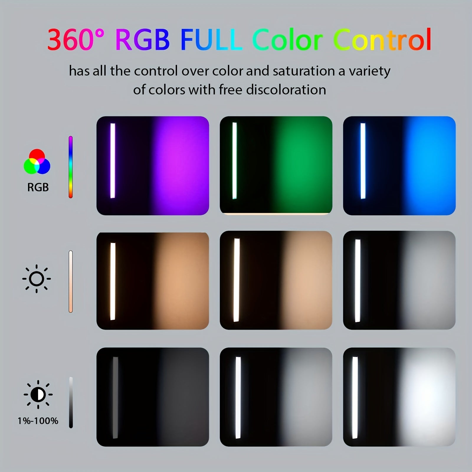 Varita de luz de vídeo RGB portátil con temperatura de color ajustable, CRI 95+, panel regulable, trípode y batería
