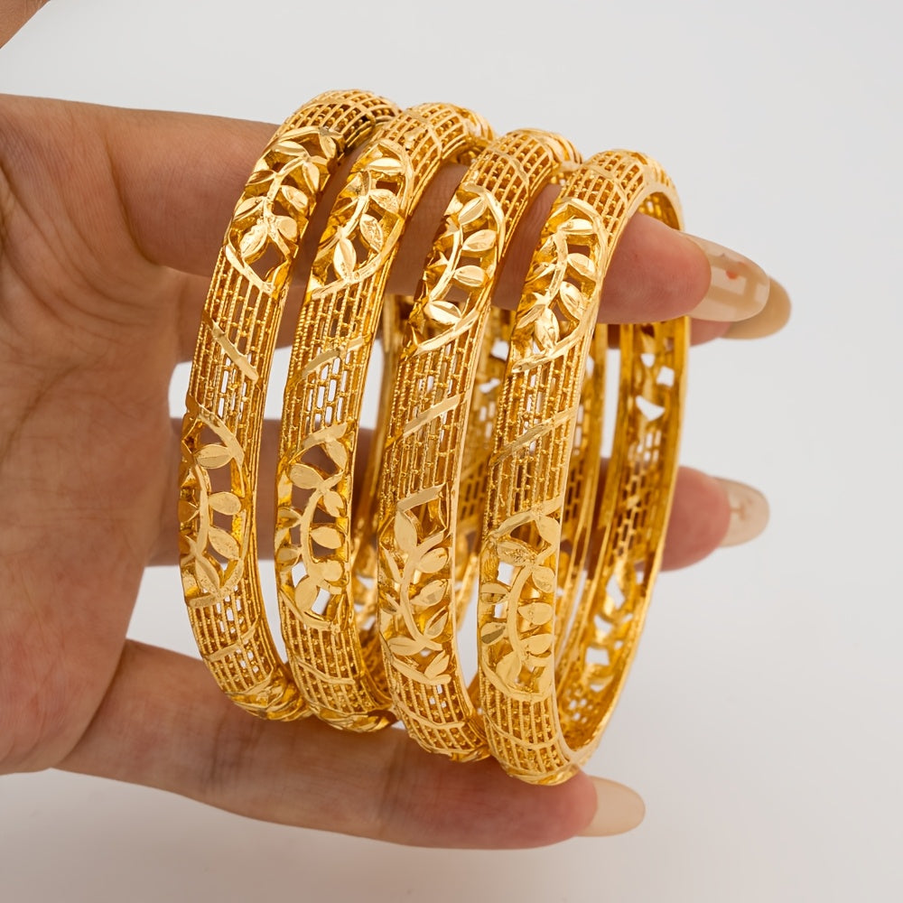 Set of 4 Elegant Dubai-Inspired Filigree Alloy Bangles for Brides and Festivals