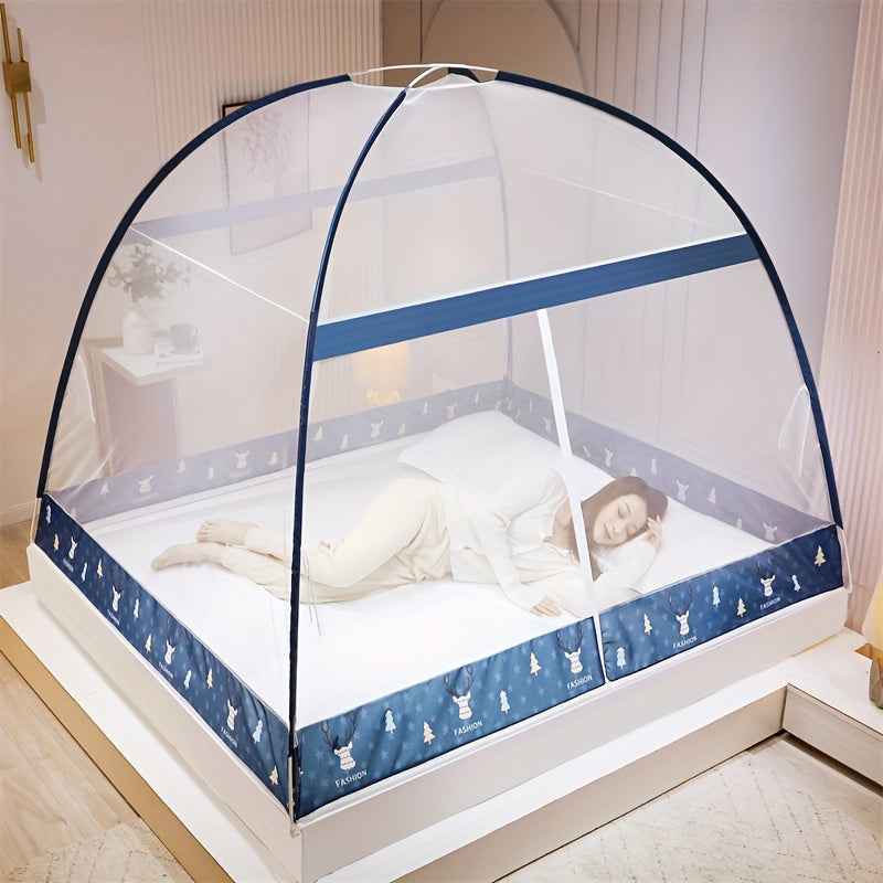 Pop-Up Mongolian Yurt Mosquito Net for Bed Protection, 360° All-Round, Easy Setup