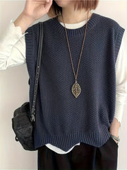 Women's Plus Size Knit Sweater Vest, Crew Neck, Cap Sleeve, Spring Summer