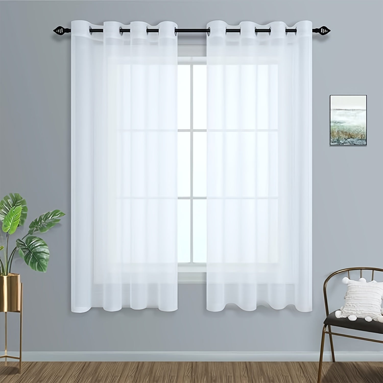 Set of 2 Sheer Grommet Top Curtains for Living Room Bedroom Kitchen