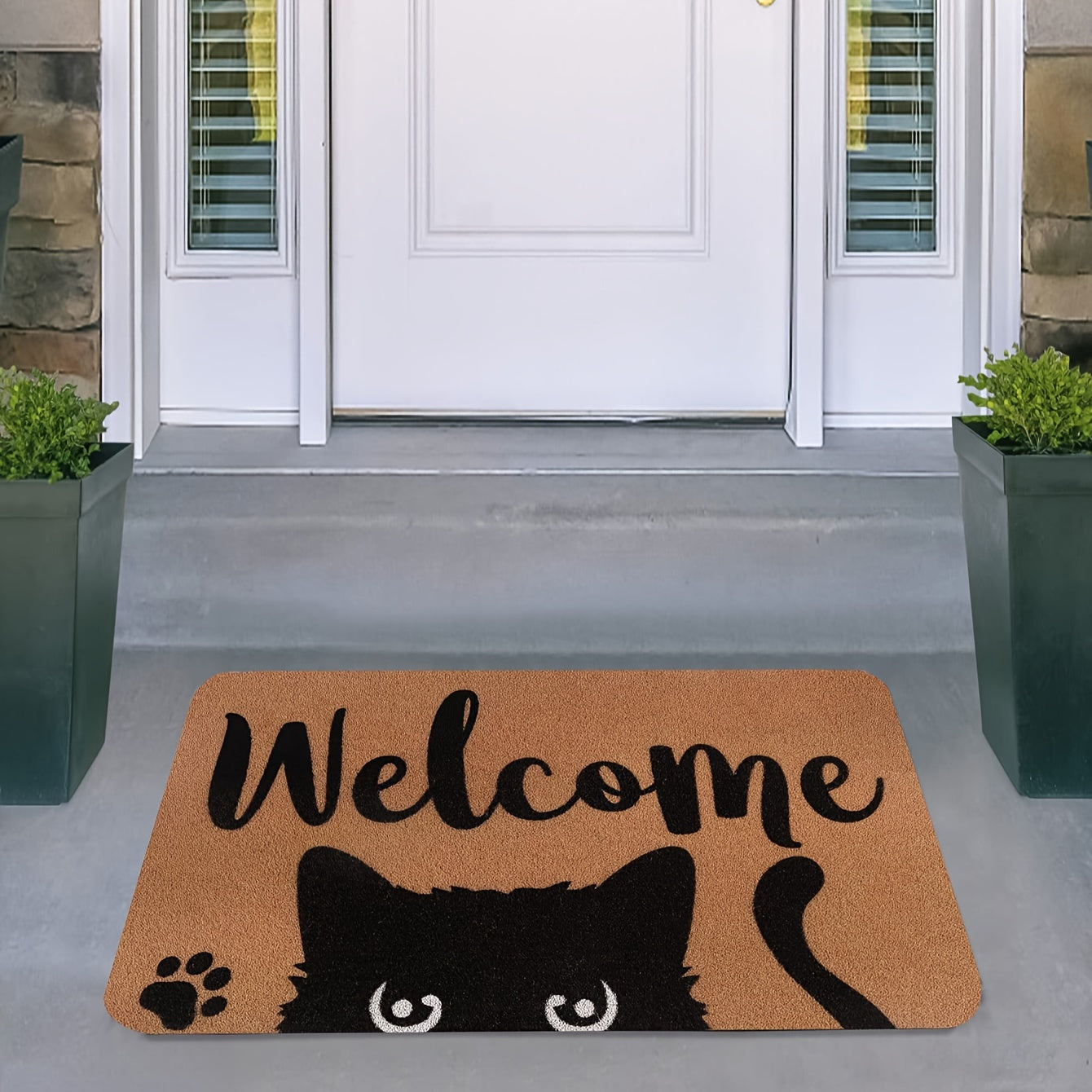 Cat Welcome Doormat Non-Slip Polyester Indoor Outdoor Entrance Rug