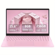 Pink 15.6 Inch Laptop with 8GB DDR4 RAM, 256GB SSD, 1080P FHD Display, Webcam, USB 3.0, Backlit Keyboard