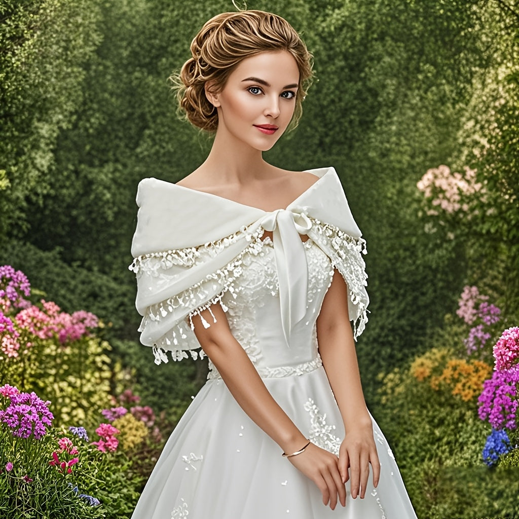 Luxury Three-Layer Tassel Bridal Shawl for Autumn Winter Weddings