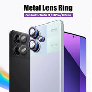 Tempered Glass Camera Lens Protector with Metal Ring for Xiaomi Redmi Note 13 Pro Plus