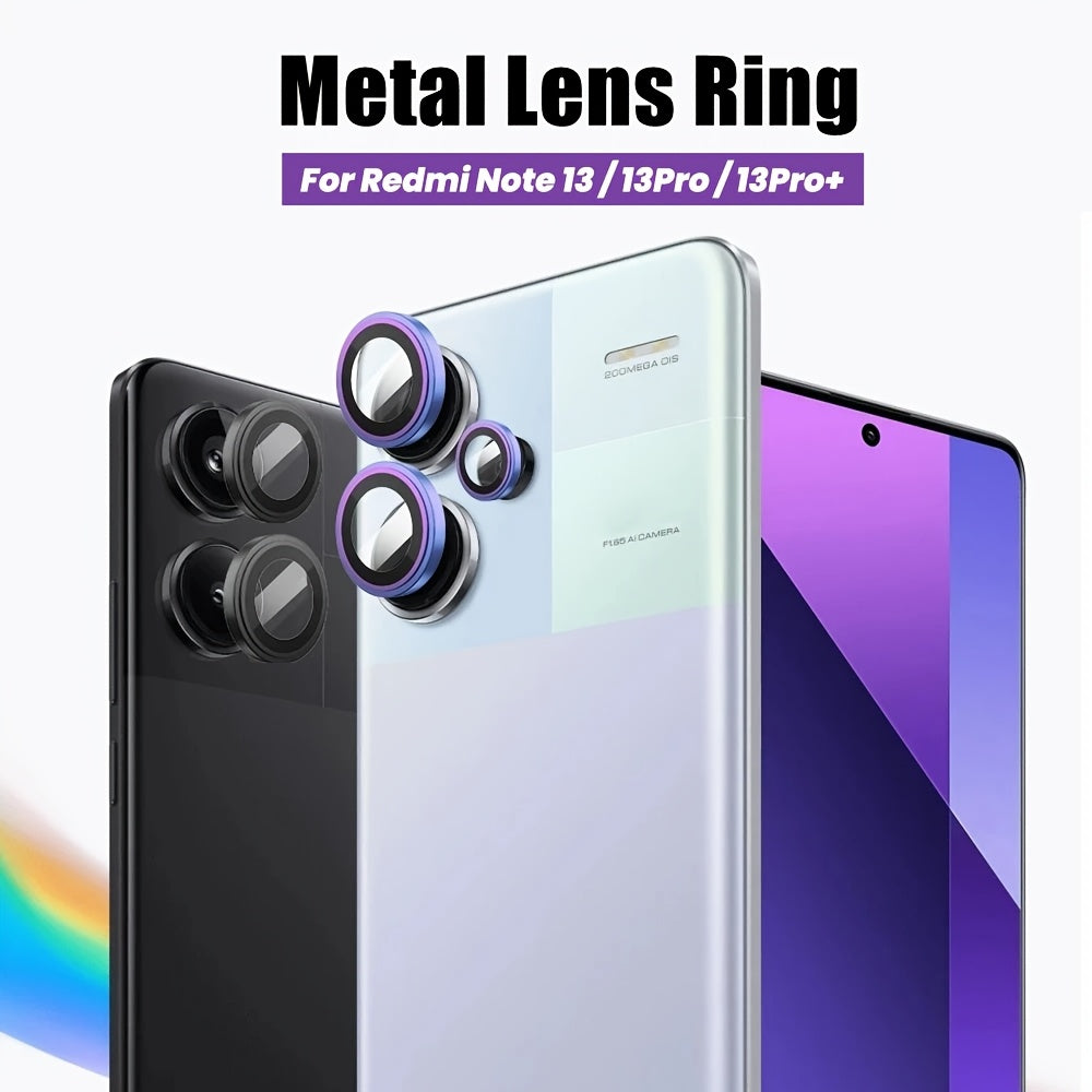 Tempered Glass Camera Lens Protector with Metal Ring for Xiaomi Redmi Note 13 Pro Plus