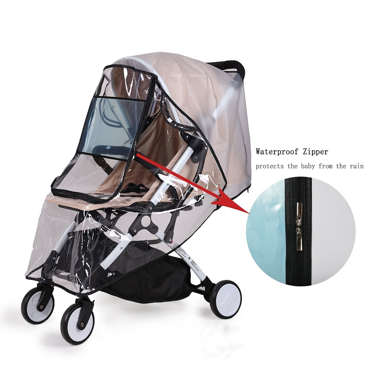 Baby Stroller Cover Breathable Windproof Rainproof with Zipper Door and Ventilation
