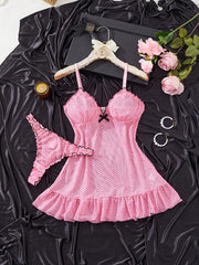 Yangi jozibali ko'rinadigan nuqta kamonli suspender yubka, uchburchak ichki kiyim, pijama va uyqu yubkasi to'plami.