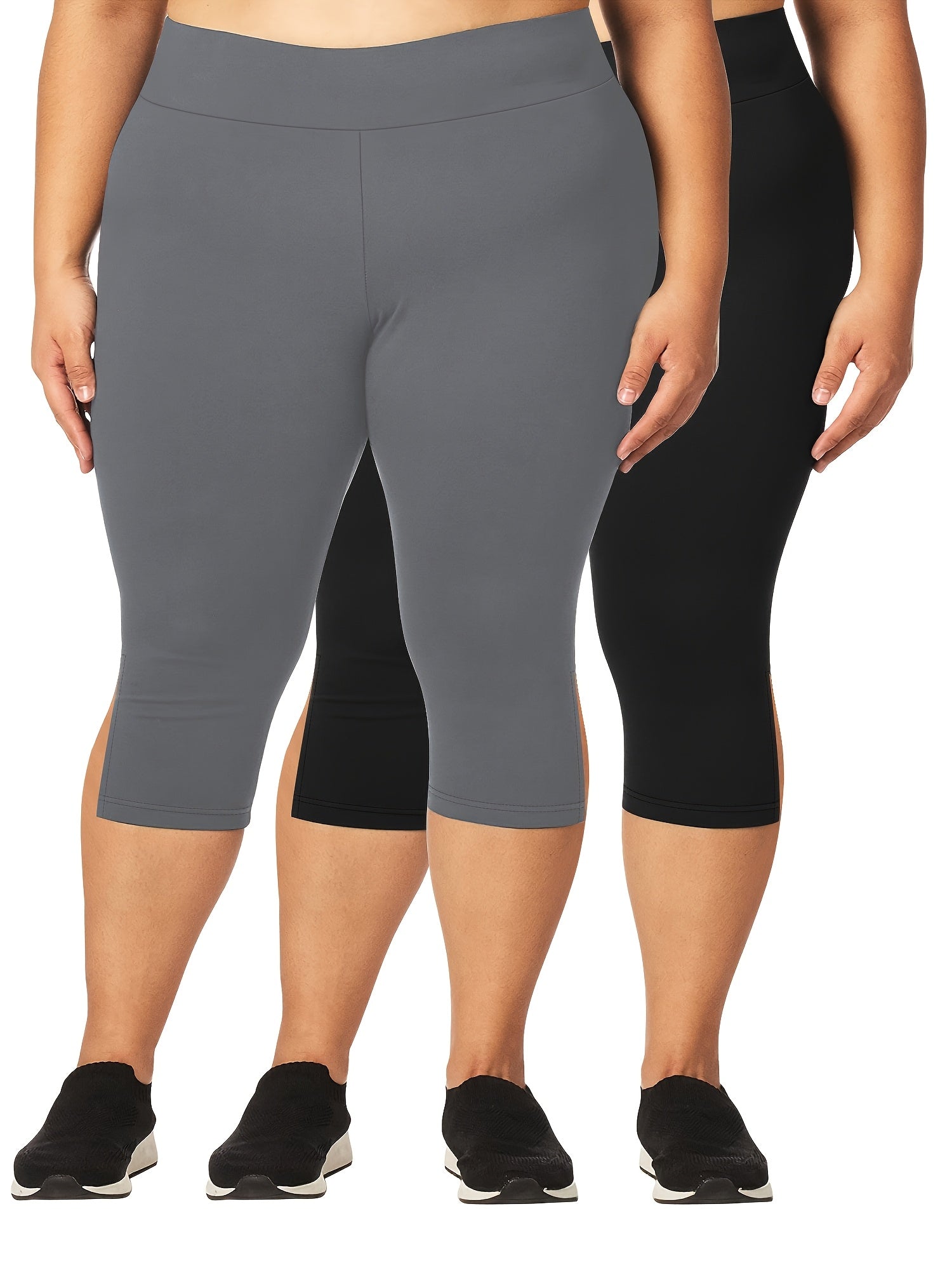 Plus Size High Waist Bermuda Shorts Stretchy Skinny Fit Side Slit Spring Summer