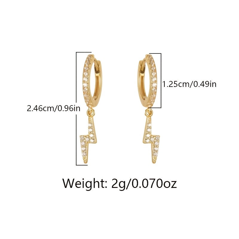 Sterling Silver Punk Earrings with Lightning Bolt Zirconia Pendants for Daily Wear
