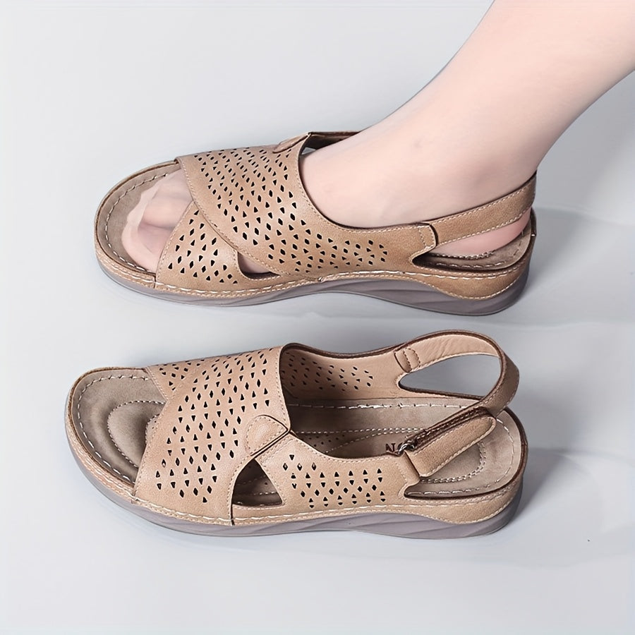 Women's Summer Sandals Lightweight Open Toe Casual Shoes with Hook-and-Loop