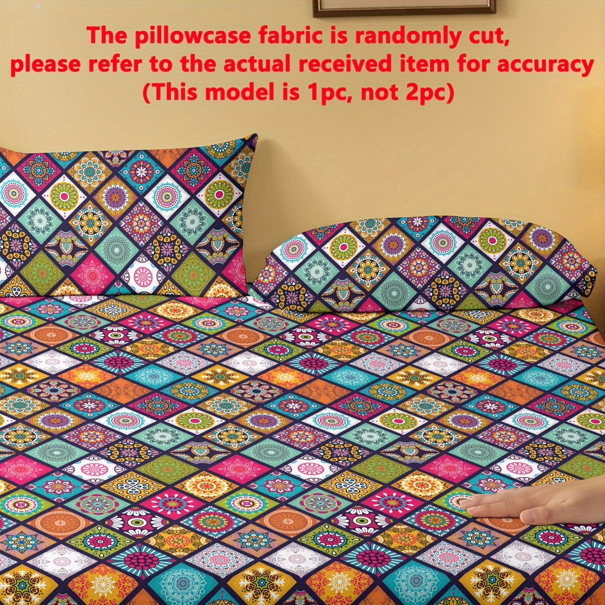 Bohemian Pattern Printed Pillowcase Soft Bedding Cover with Pocket Closure Polyester Quilted Machine Washable for Home and Kitchen