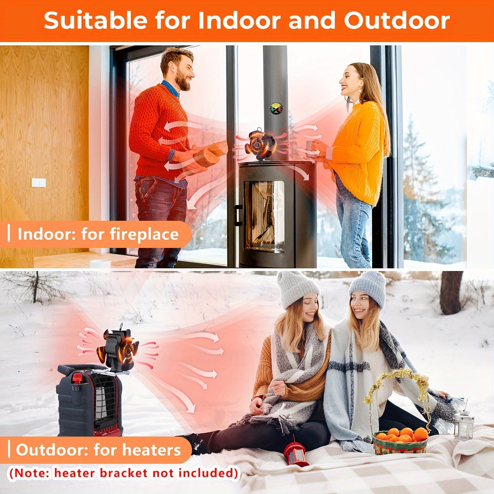 Double Sided Wood Burning Stove Fan with Quiet Motor and 4 Blades for Heat Distribution