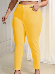 Plus Size Women's Yellow Skinny Fit Stretchy Pastel Denim Pants