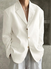 Erkaklar uchun tor kesimli engil blazer, bir rangli polyester matodan tayyorlangan. Uzoq yenglar, burma yaka, tugmachali old qismi mavjud, tasodifiy va ziyofat kiyimlari uchun mos. Mashinada yuvish mumkin.