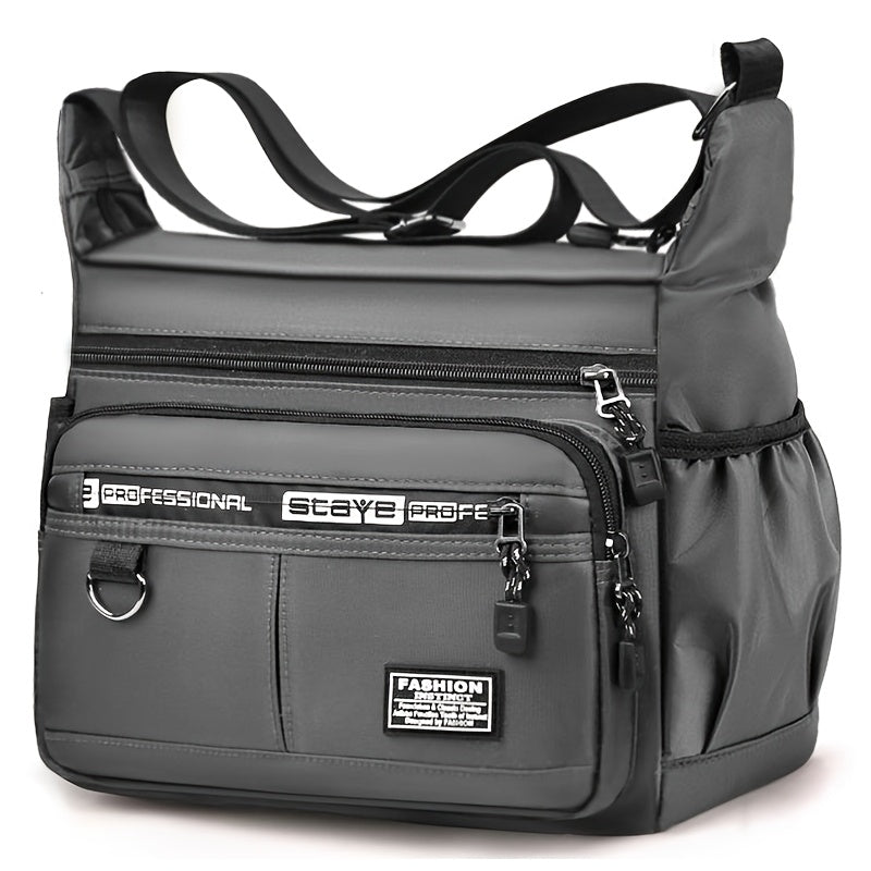 Men's Casual Nylon Shoulder Bag Waterproof Wear-Resistant Large Capacity Multi-Pocket Adjustable Strap