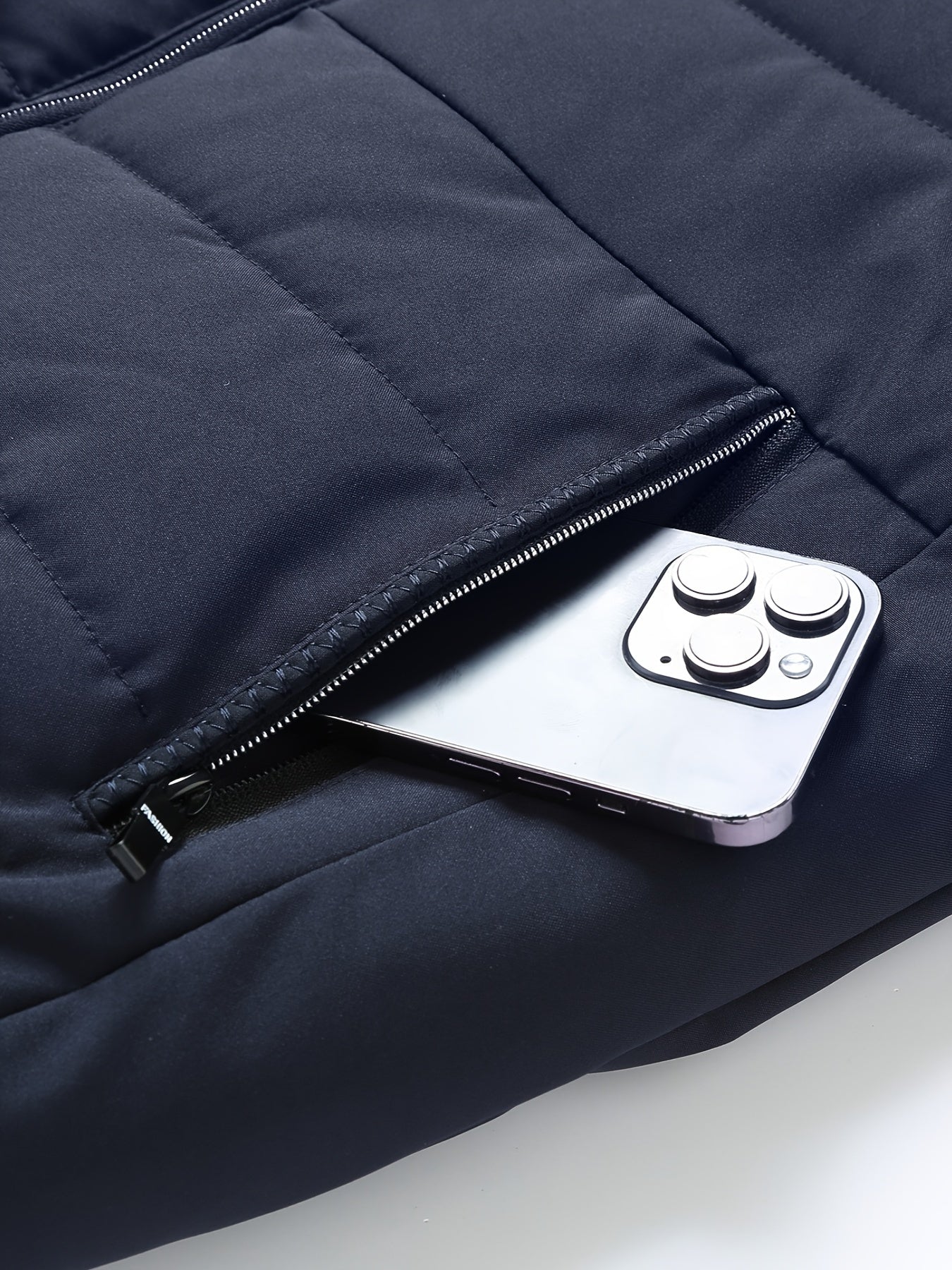 Men's Padded Jacket Zipper Stand Collar Casual Fall Winter Polyester Solid