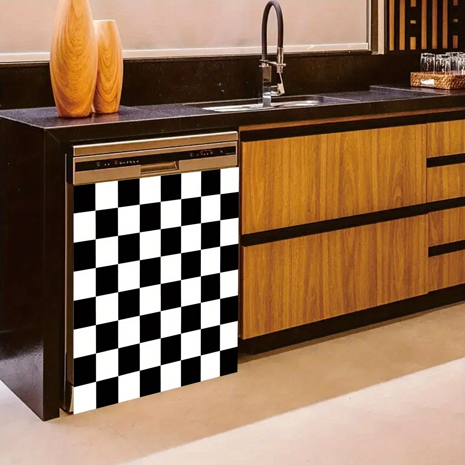 Qora va oq tekislikli magnitli idish-tovoq qoplami, suv o'tkazmaydigan PVC, oson magnitli tortish, 58.5x65 sm oshxona dekoratsiyasi