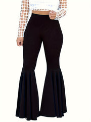 Women's Plus Size Flared Leg Pants With Ruffle Trim High Waist Summer Clothing