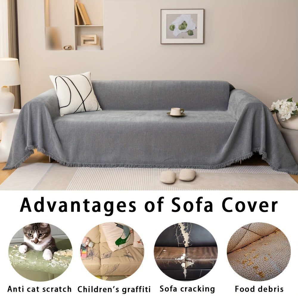 Chenille Sofa Cover with Herringbone Pattern Pet-Friendly Anti-Slip Dustproof Machine Washable Fits Armchair to 4-Seater Living Room