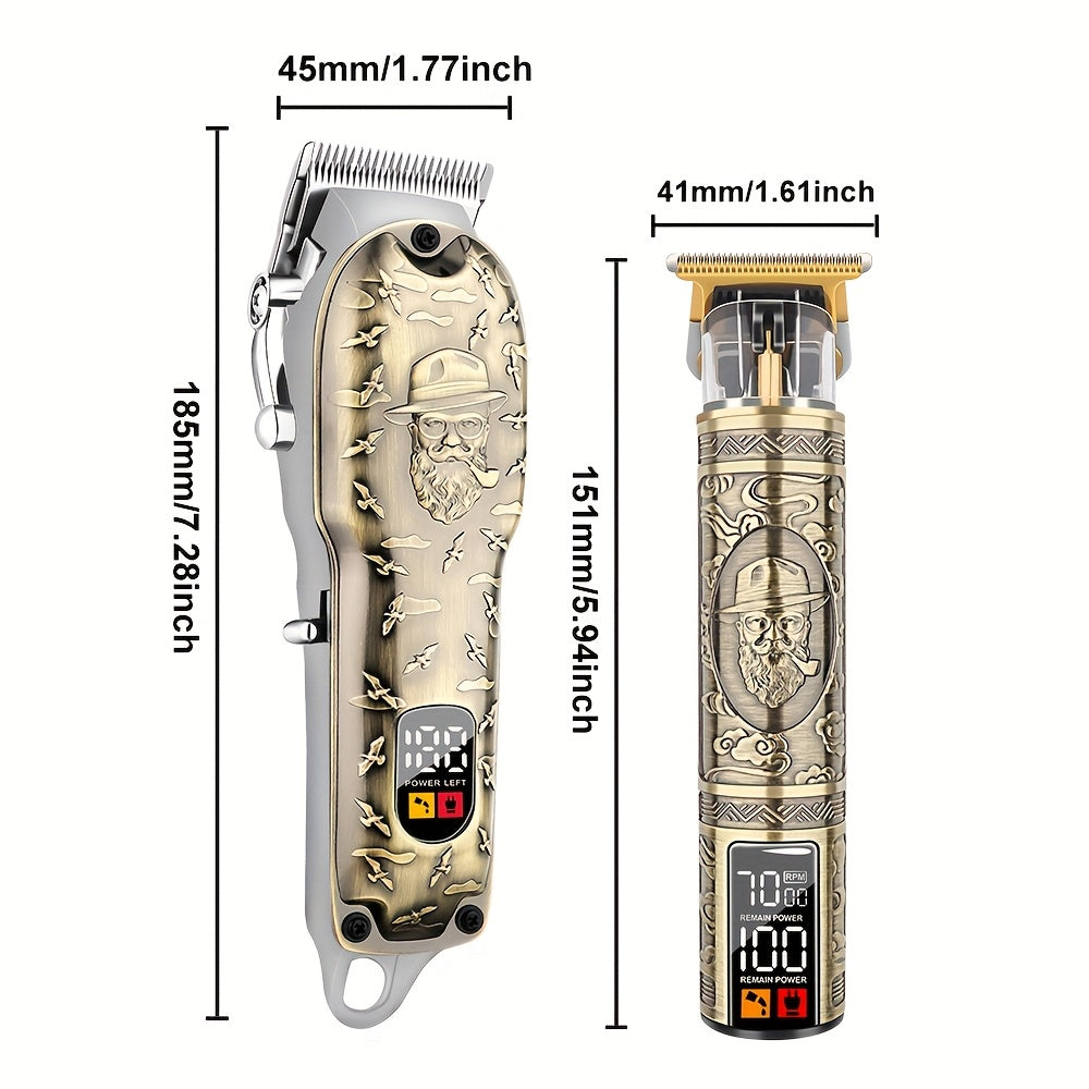Set de cortapelos profesional con cuchilla de acero inoxidable, batería de litio recargable, carga USB, pantalla digital, operación inalámbrica, cuerpo de aleación de zinc