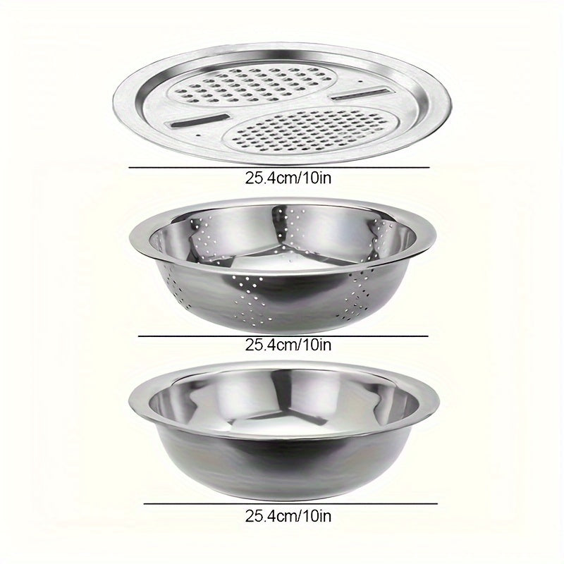 Stainless Steel Kitchen Set 3 Pieces Slicer Grater Strainer with Drain Basket