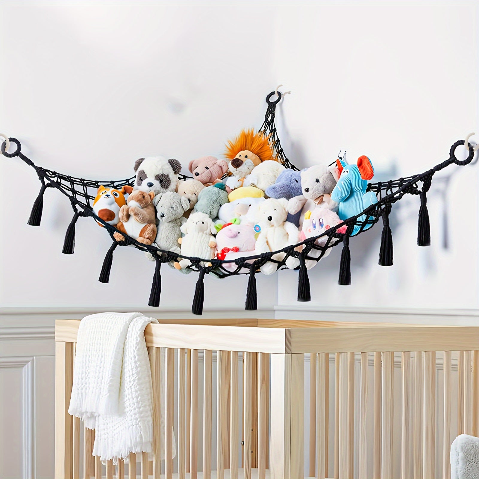 Hanging Storage Net for Toys and Stuffed Animals, Macrame Design, 1 Pack