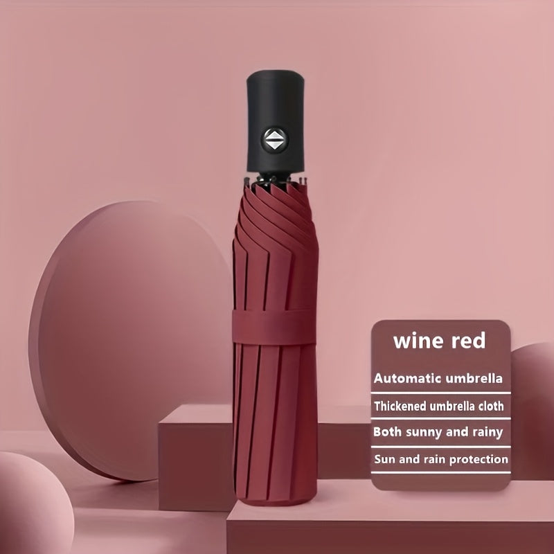 Sombrilla automática compacta verde a prueba de viento, plegable, de pongee 190T, ligera para viajes al aire libre